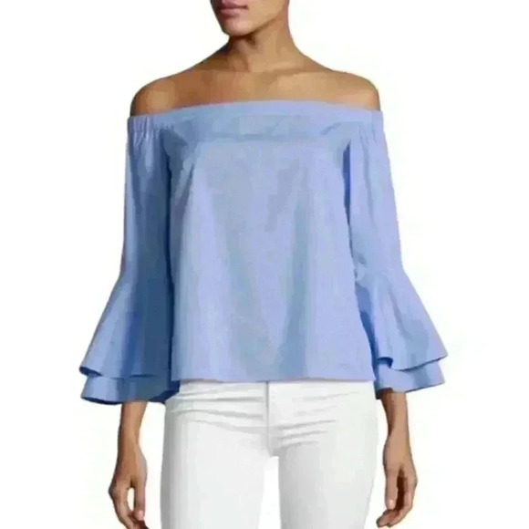Amanda Uprichard Women's Arabelle Off-The-Shouder Tiered Bell-Sleeve Top SIZE-P - Picture 4 of 6